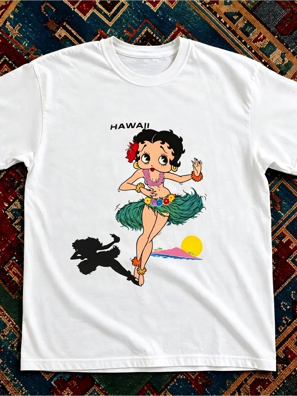 Vintage Hawaii Hula Betty Boop White Graphic Womens Mens T-shirt Unisex